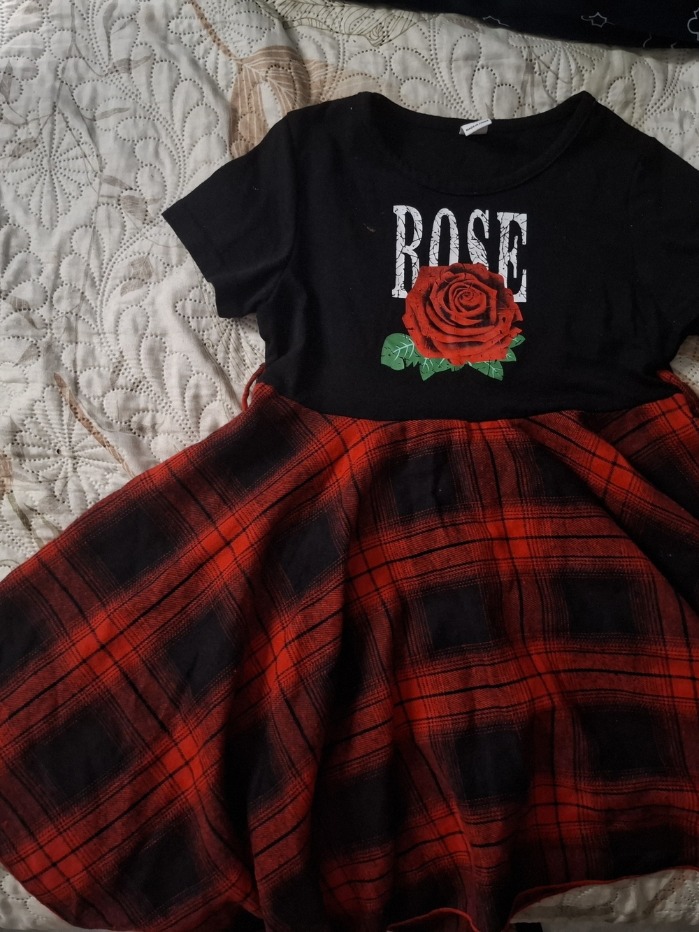 Kids Black & Red 'Rose' Plaid Dress